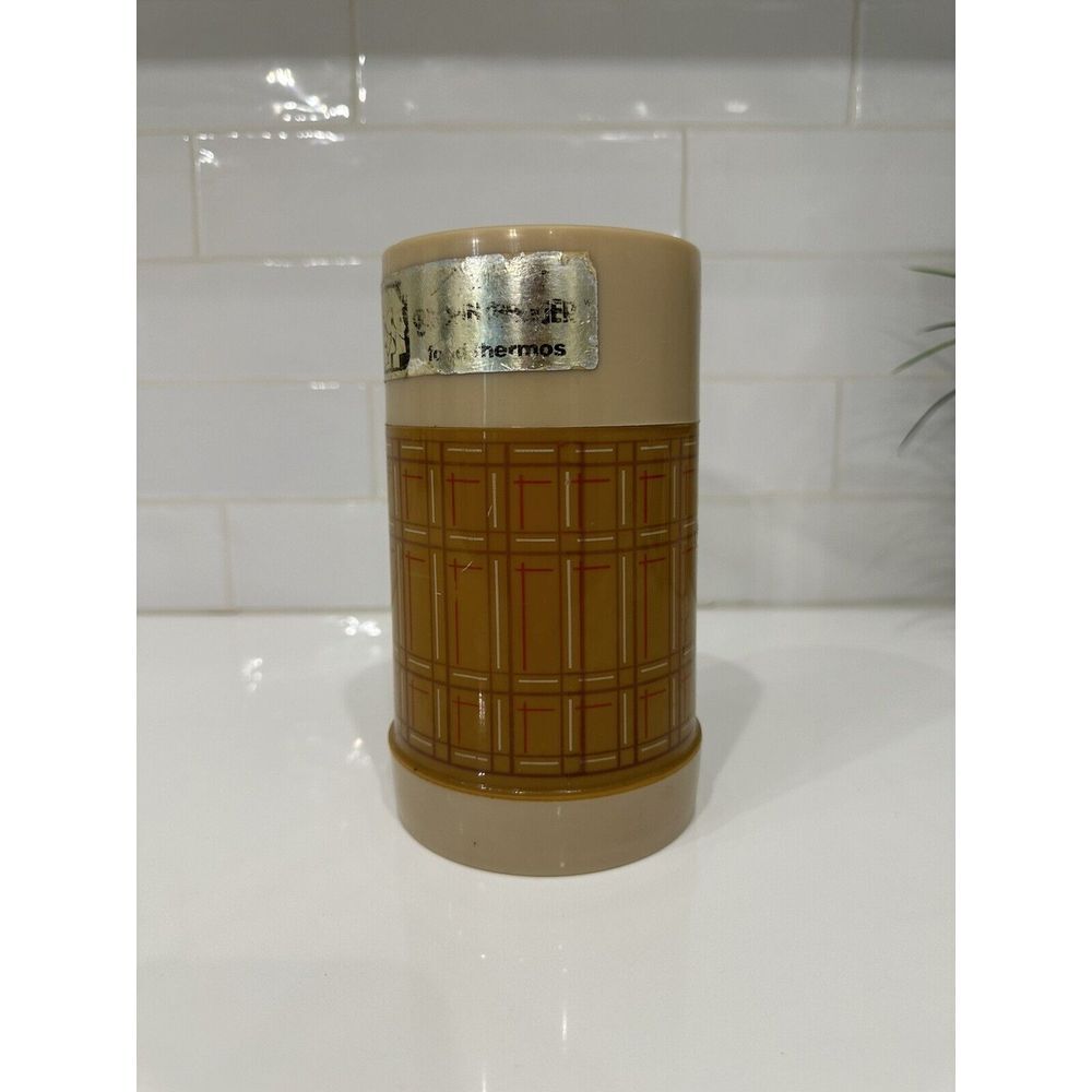 Aladdin Brown Plaid Wide‎ Mouth Pint Brown Bagger Food Thermos Vintage MCM